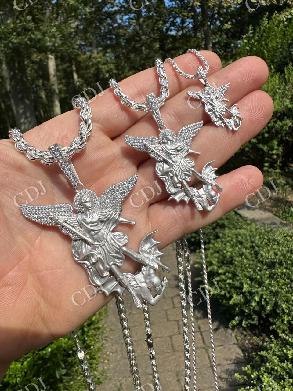 Moissanite Saint St Michael Slaying Dragon Pendant  customdiamjewel   