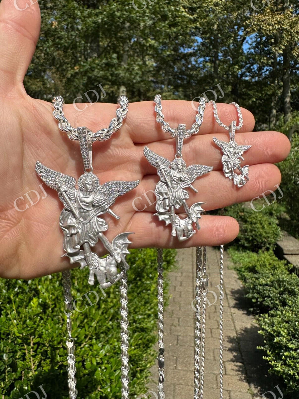 Moissanite Saint St Michael Slaying Dragon Pendant  customdiamjewel   