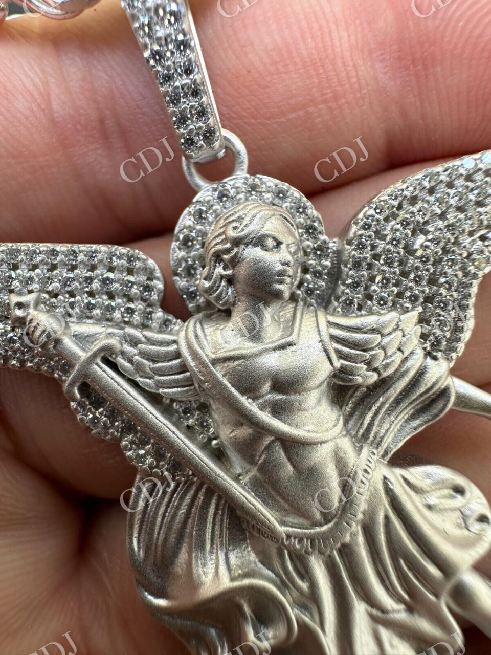 Moissanite Saint St Michael Slaying Dragon Pendant  customdiamjewel   