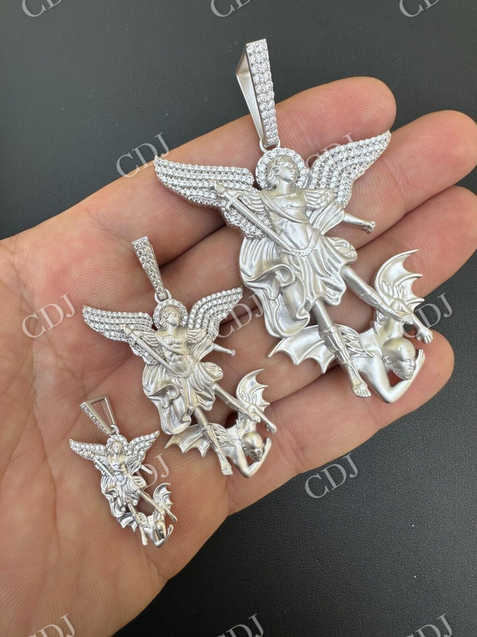 Moissanite Saint St Michael Slaying Dragon Pendant  customdiamjewel   