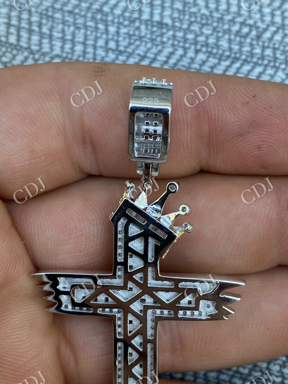 Men’s Cross W. Crown Baguette Diamond Pendant  customdiamjewel   