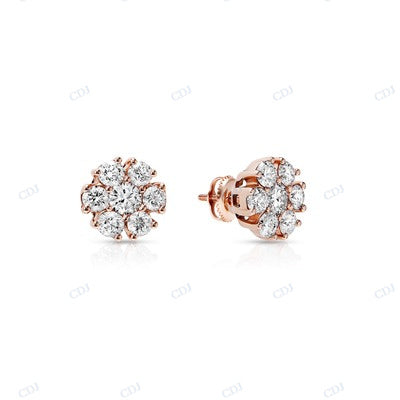 VVS Moissanite Diamond Floral Design Rose Gold Plated Earrings hip hop jewelry CustomDiamJewel