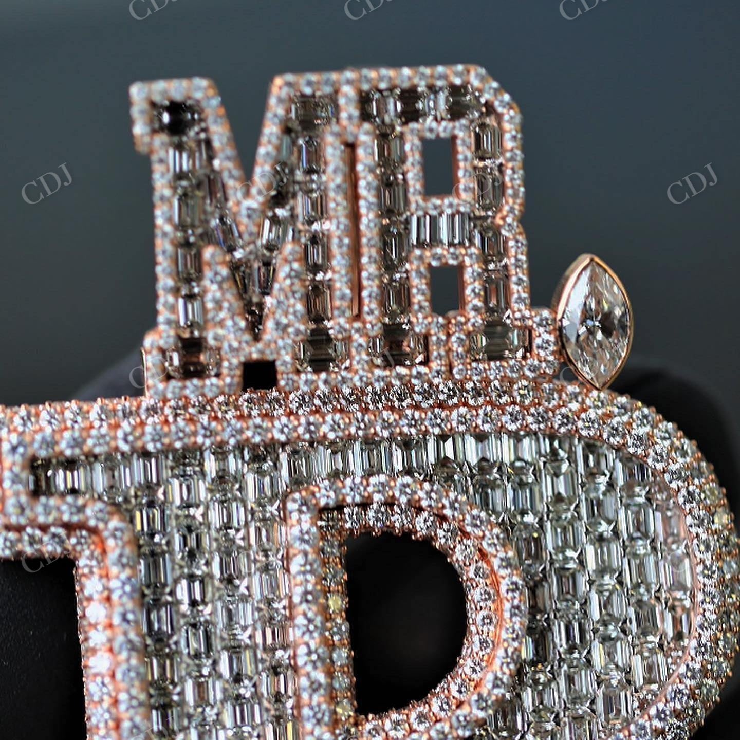 Baguette Diamond R Latter Pendant hip hop jewelry CustomDiamJewel   