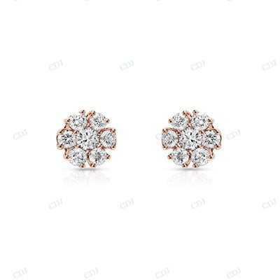 VVS Moissanite Diamond Floral Design Rose Gold Plated Earrings hip hop jewelry CustomDiamJewel