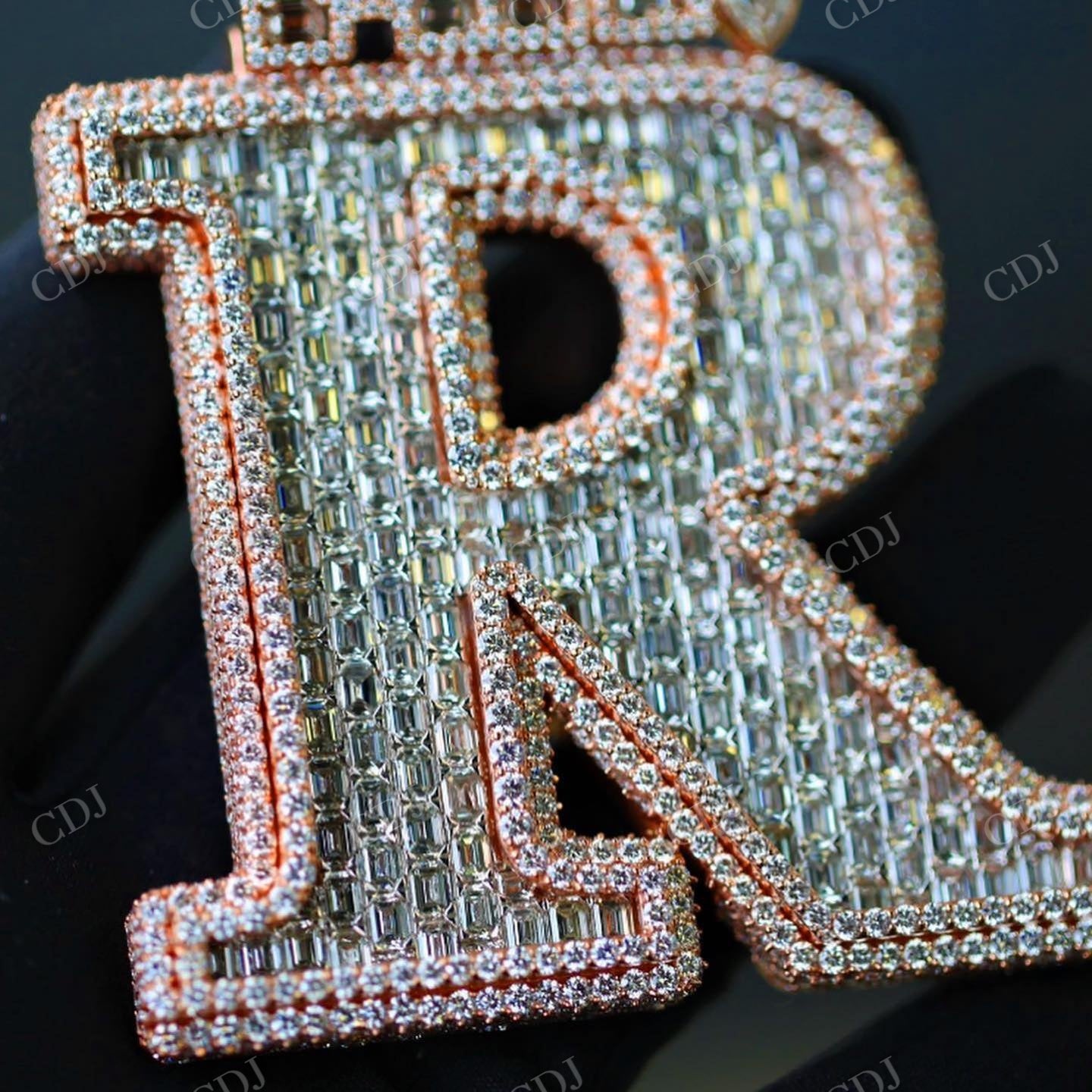 Baguette Diamond R Latter Pendant hip hop jewelry CustomDiamJewel   