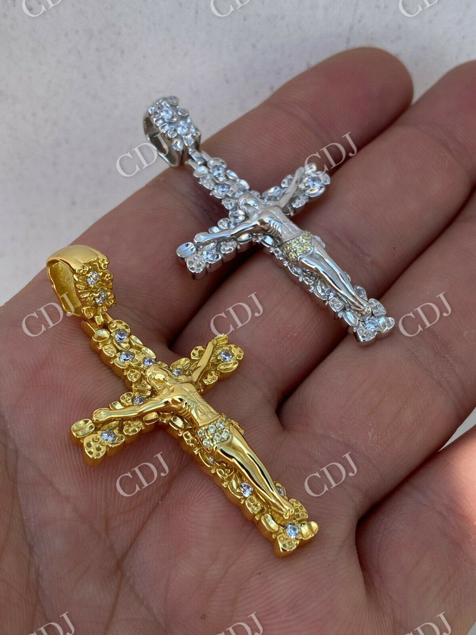 Mens Nugget Cross Jesus On Crucifix Diamond Pendant  customdiamjewel   