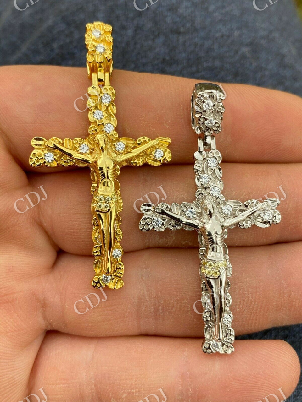 Mens Nugget Cross Jesus On Crucifix Diamond Pendant  customdiamjewel   