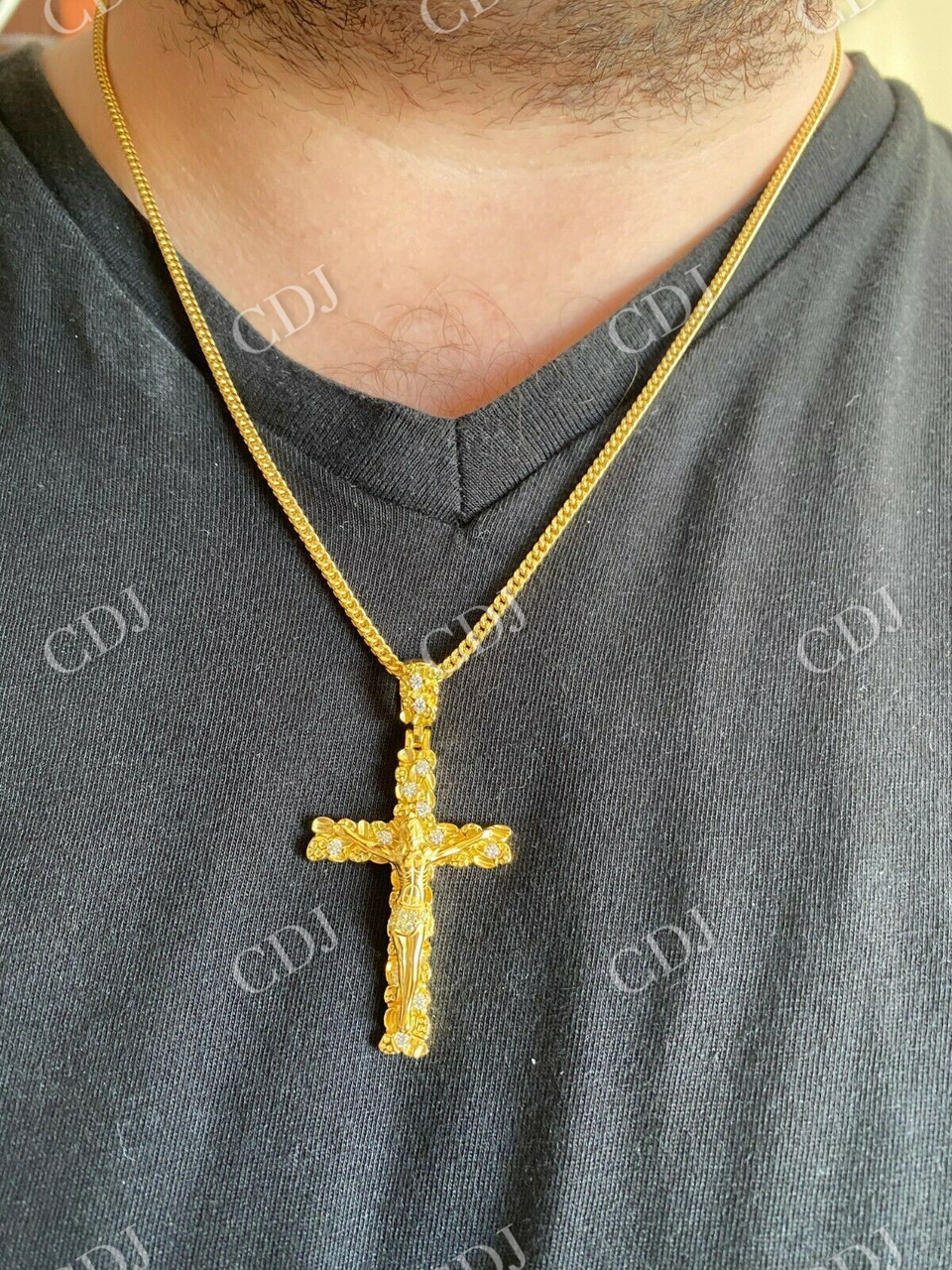 Mens Nugget Cross Jesus On Crucifix Diamond Pendant  customdiamjewel   