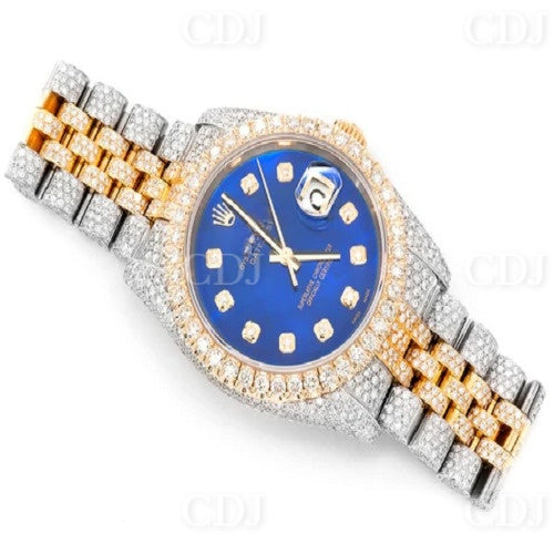 Iced Out Diamond Studded Two Tone Men Wrist Watch Round Natural Diamond Custom Hip Hop Watch For Men and Women  customdiamjewel   