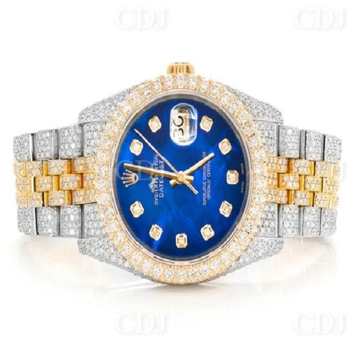 Iced Out Diamond Studded Two Tone Men Wrist Watch Round Natural Diamond Custom Hip Hop Watch For Men and Women  customdiamjewel   