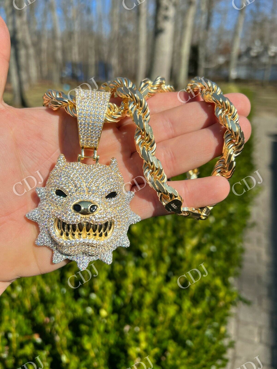 Iced Hip Hop Angry Pitbull Dog Diamond Pendant  customdiamjewel   