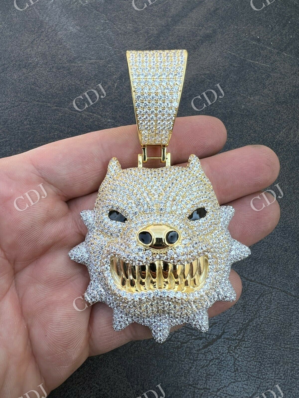 Iced Hip Hop Angry Pitbull Dog Diamond Pendant  customdiamjewel   