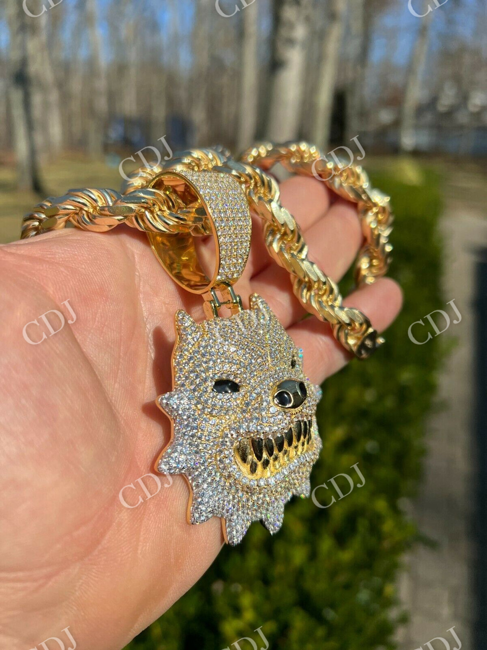 Iced Hip Hop Angry Pitbull Dog Diamond Pendant  customdiamjewel   