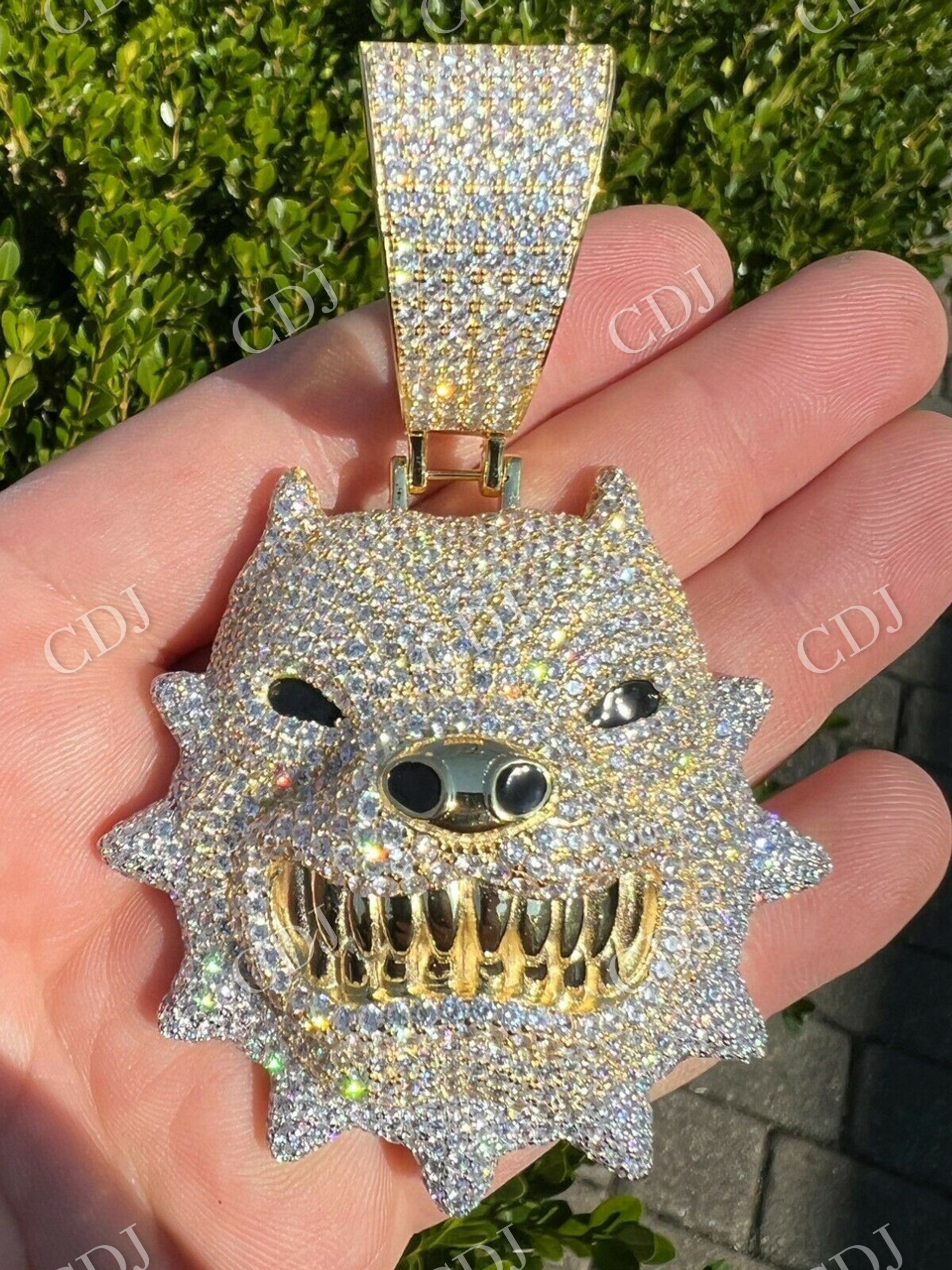 Iced Hip Hop Angry Pitbull Dog Diamond Pendant  customdiamjewel   