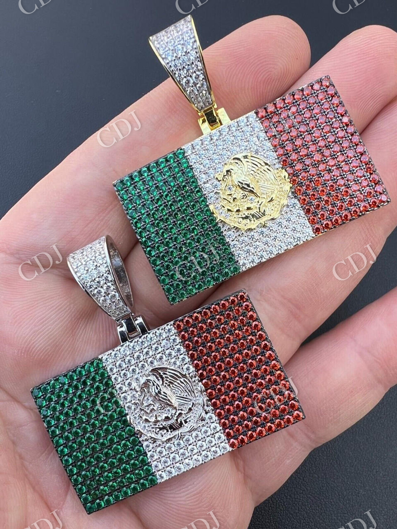 Mexican Flag Moissanite Pendant  customdiamjewel   