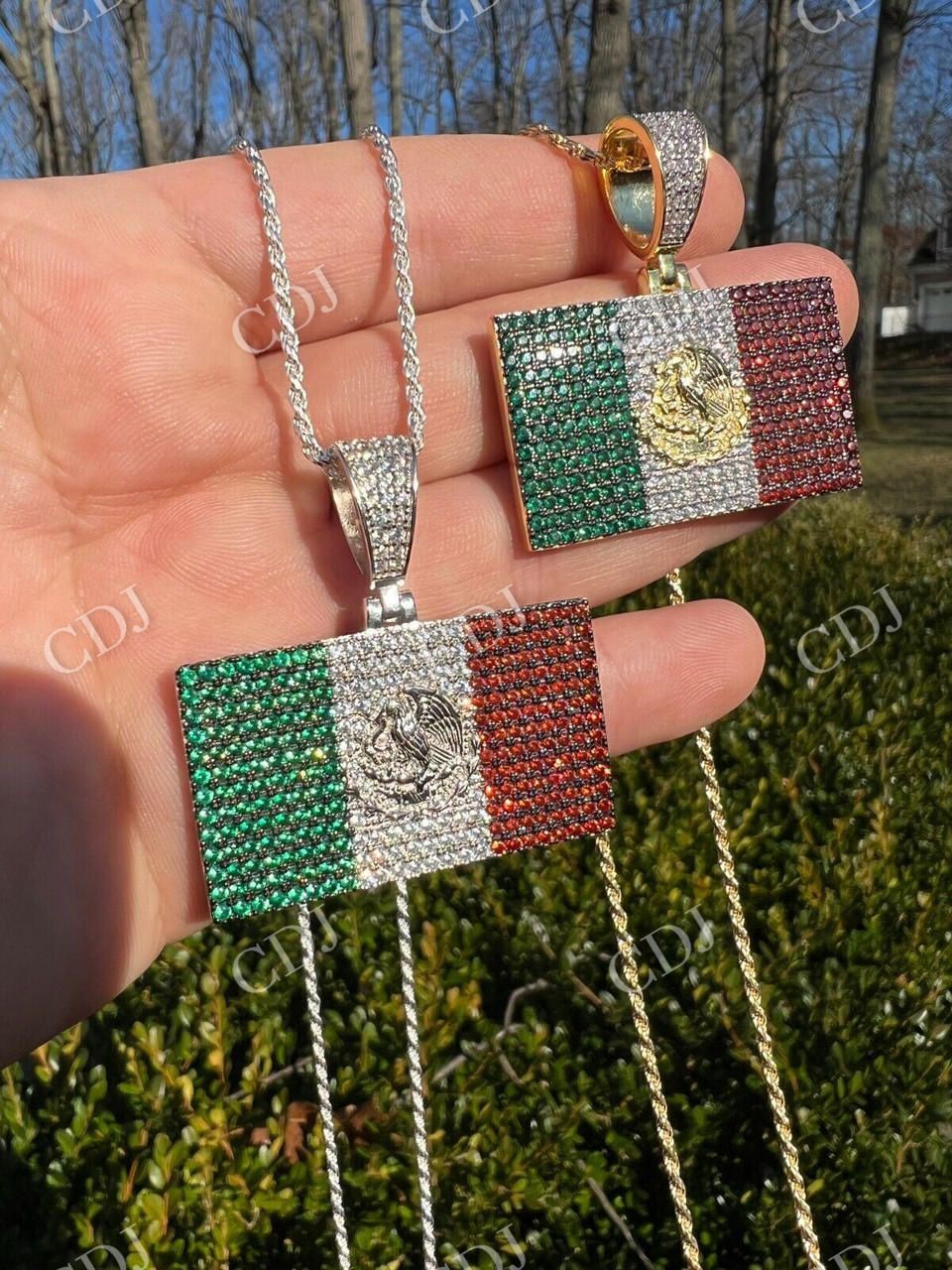 Mexican Flag Moissanite Pendant  customdiamjewel   