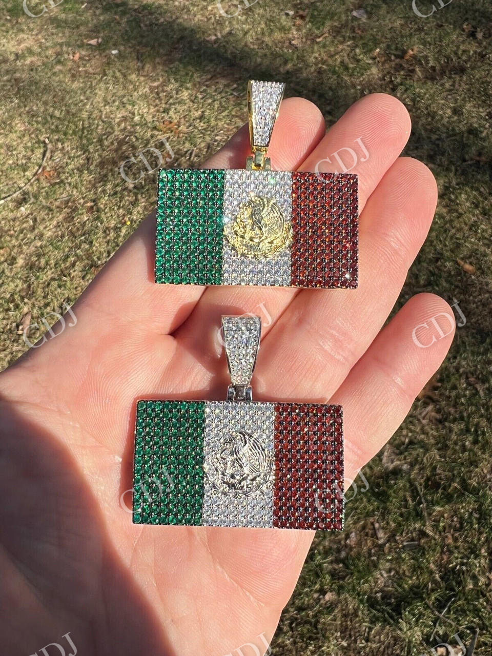 Mexican Flag Moissanite Pendant  customdiamjewel   