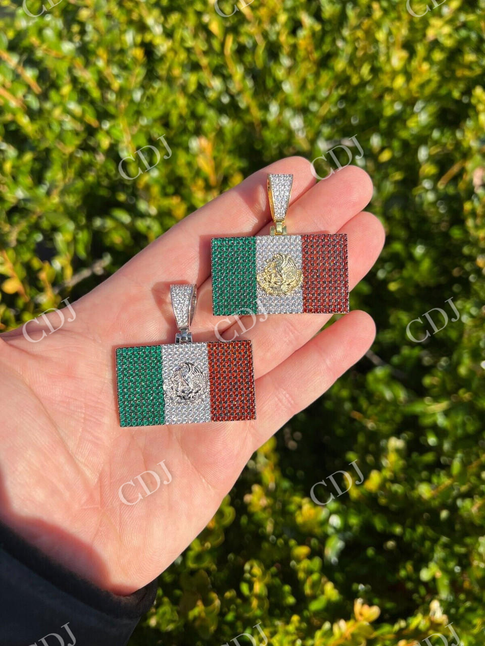 Mexican Flag Moissanite Pendant  customdiamjewel   