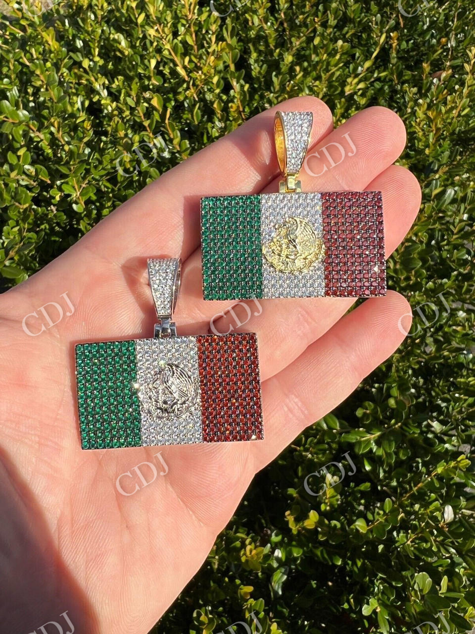 Mexican Flag Moissanite Pendant  customdiamjewel   