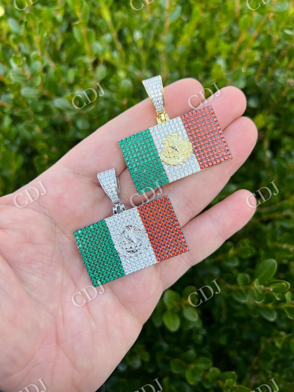 Mexican Flag Moissanite Pendant  customdiamjewel   