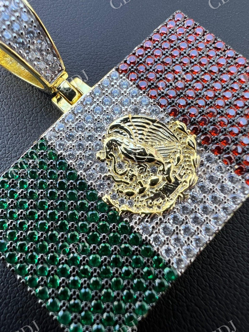 Mexican Flag Moissanite Pendant  customdiamjewel   