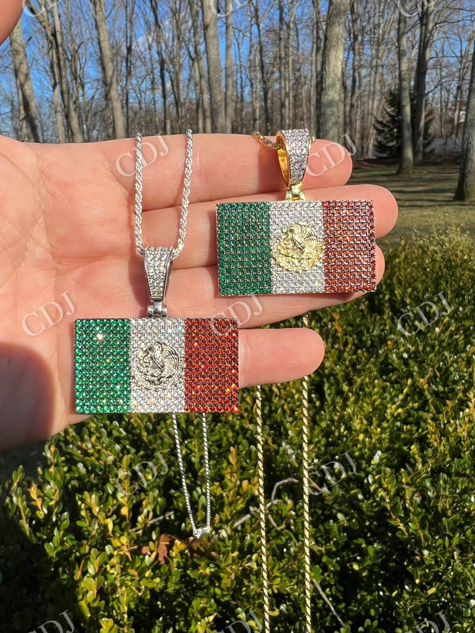 Mexican Flag Moissanite Pendant  customdiamjewel   