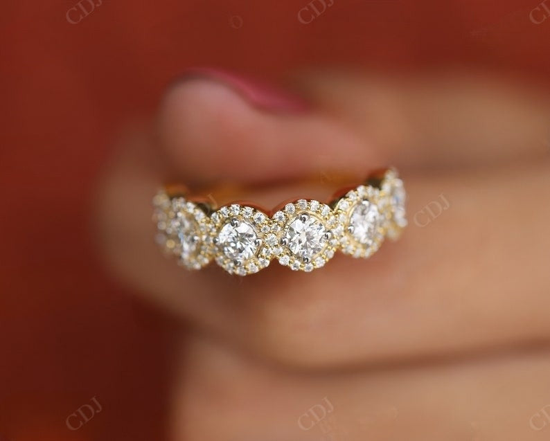 1.64CTW Round Cut Halo Lab Grown Diamond Half Eternity Wedding Band  customdiamjewel   