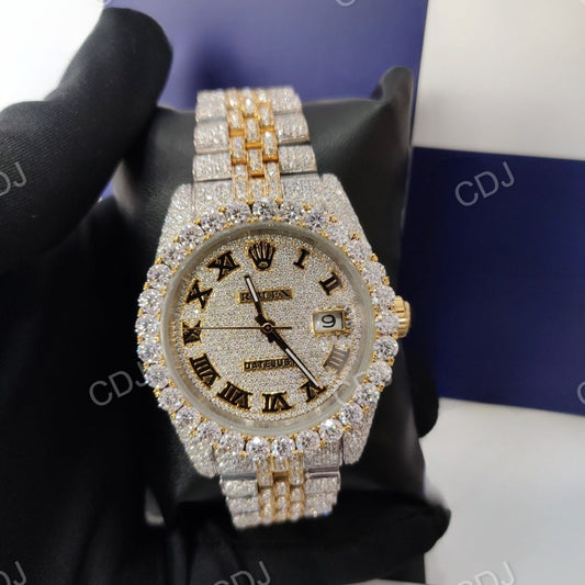 Trendy Iced Out Lab Grown Diamond Watch Royal Luxury Round Case Watches For Men's Antique Two Tone Watch  customdiamjewel   