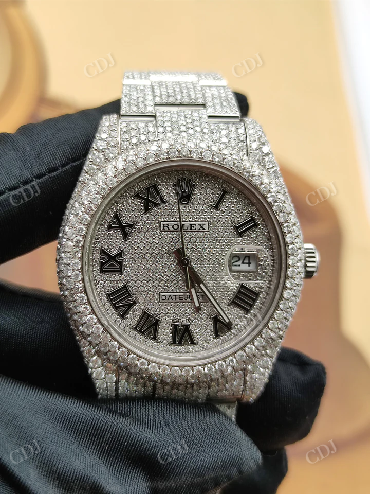 Rolex Fully Cluster Diamond Bust Down Unisex Automatic Movement Watch With Stainless Steel Band  customdiamjewel   