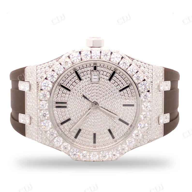 9.50CTW Diamond Half Iced out Brown Silicon Band Men's Wrist Watch  customdiamjewel   