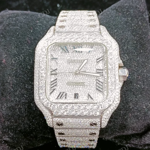 Cartier Swiss Automatic Model Natural Diamond Hip Hop Watch Rappers Diamond Jewelry  customdiamjewel   