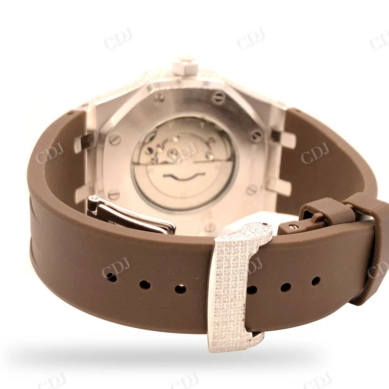 9.50CTW Diamond Half Iced out Brown Silicon Band Men's Wrist Watch  customdiamjewel   