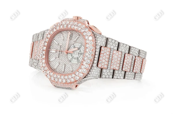 Chrono Two Tone Lab Diamond Watch  customdiamjewel   