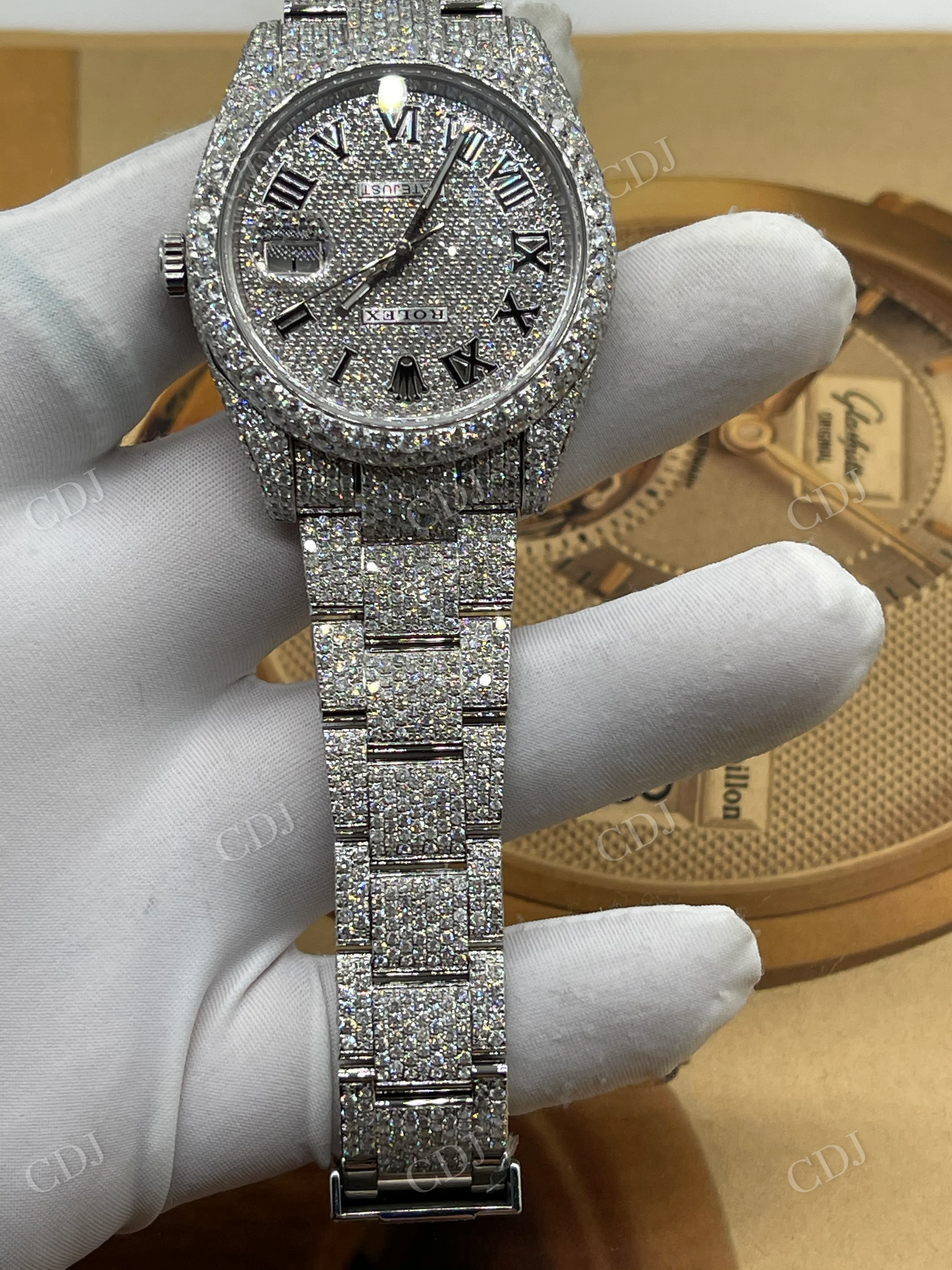 Rolex Fully Cluster Diamond Bust Down Unisex Automatic Movement Watch With Stainless Steel Band  customdiamjewel   