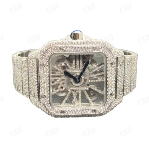 Wholesaler Of Custom Skeleton Watch Cartier GRA 22 to 24 Carats Certified Moissanite Watch  customdiamjewel   