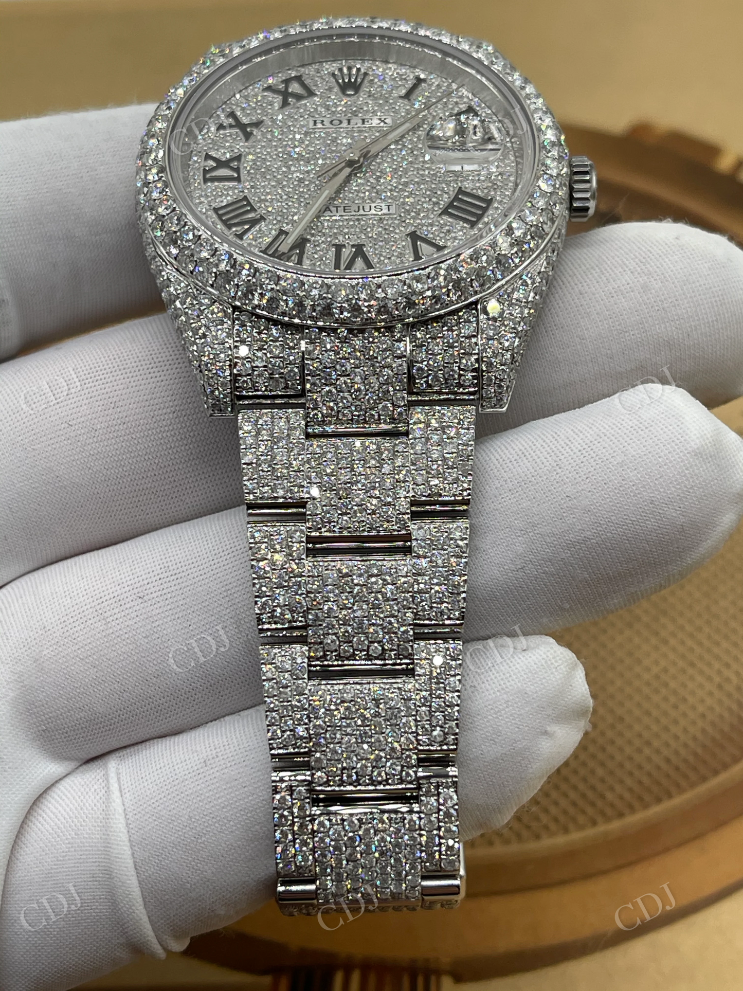 Rolex Fully Cluster Diamond Bust Down Unisex Automatic Movement Watch With Stainless Steel Band  customdiamjewel   