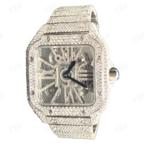 Wholesaler Of Custom Skeleton Watch Cartier GRA 22 to 24 Carats Certified Moissanite Watch  customdiamjewel   