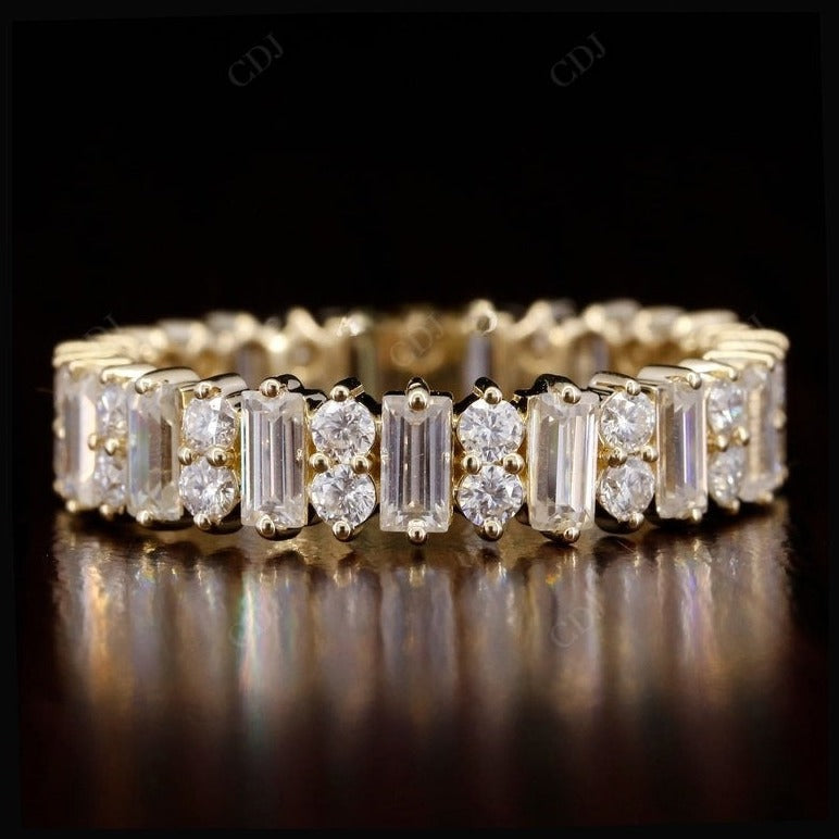 Baguette and Round Lab Grown Diamond Solid Yellow Gold Wedding Band  customdiamjewel Sterling Silver Yellow Gold VVS-EF