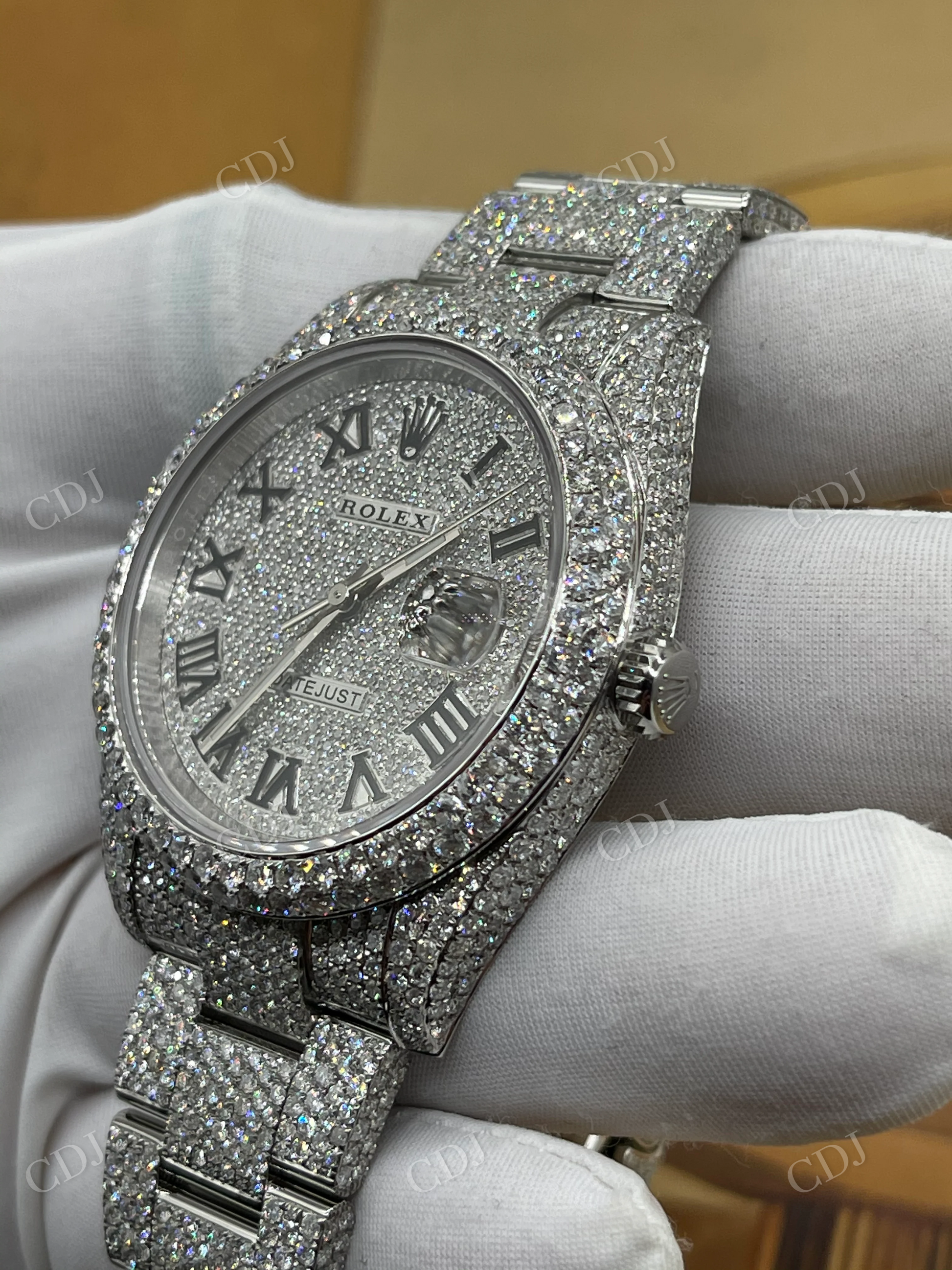 Rolex Fully Cluster Diamond Bust Down Unisex Automatic Movement Watch With Stainless Steel Band  customdiamjewel   