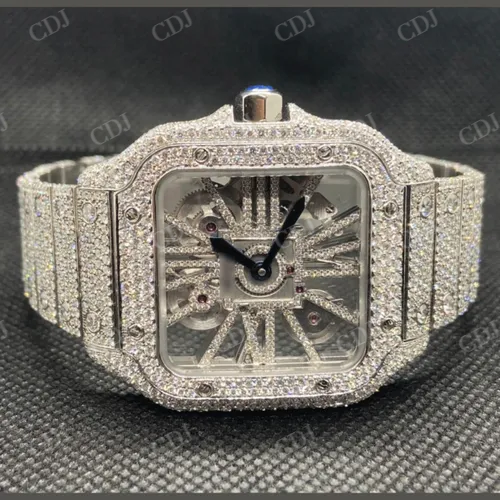 Wholesaler Of Custom Skeleton Watch Cartier GRA 22 to 24 Carats Certified Moissanite Watch  customdiamjewel   