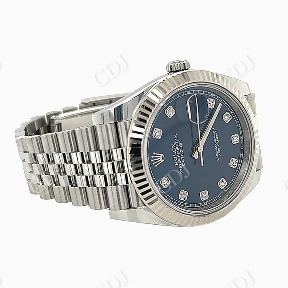 Diamond Set Blue Dial Stainless Steel Rolex Watch  customdiamjewel   