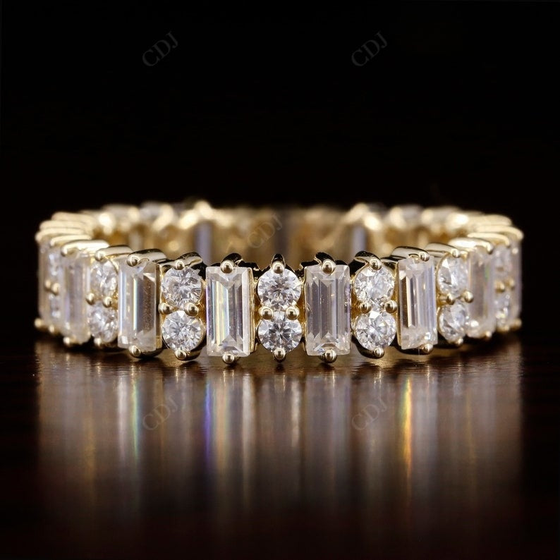 Baguette and Round Lab Grown Diamond Solid Yellow Gold Wedding Band  customdiamjewel   