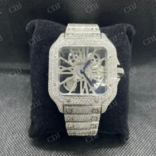 Wholesaler Of Custom Skeleton Watch Cartier GRA 22 to 24 Carats Certified Moissanite Watch  customdiamjewel   