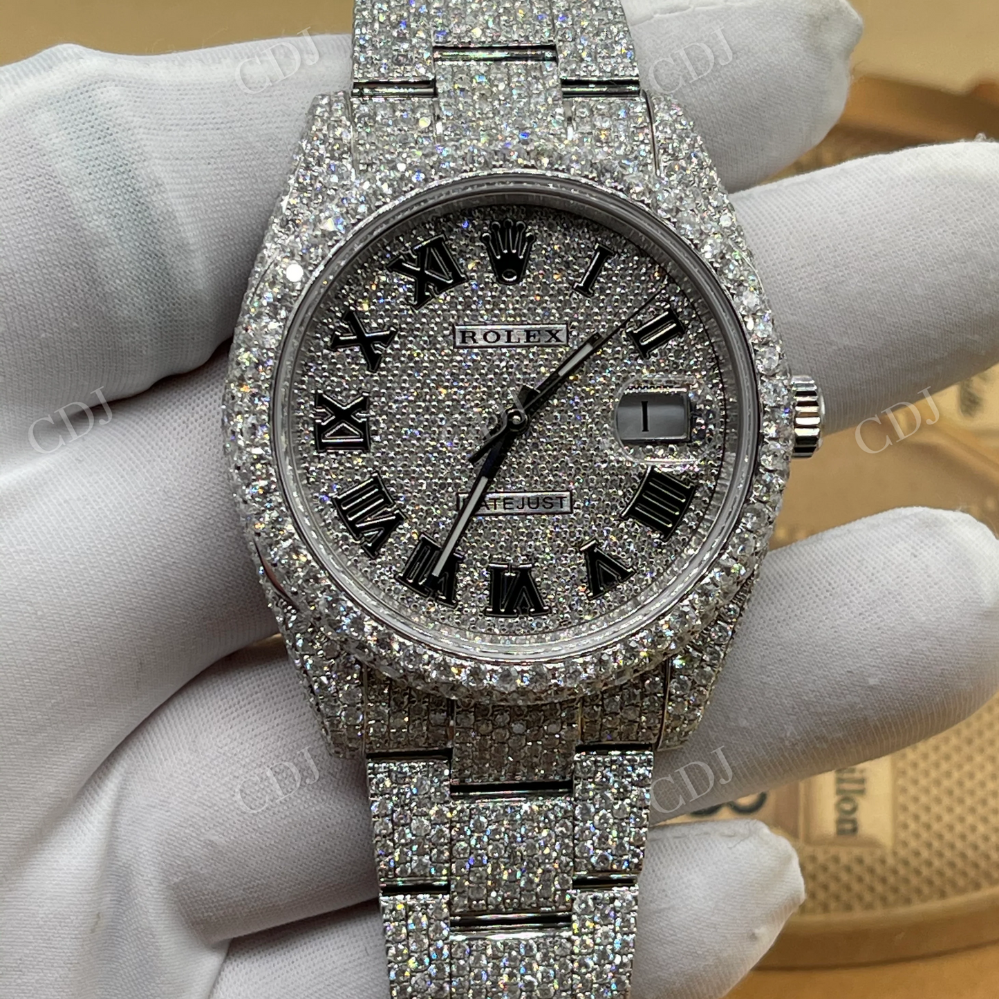 Rolex Fully Cluster Diamond Bust Down Unisex Automatic Movement Watch With Stainless Steel Band  customdiamjewel   