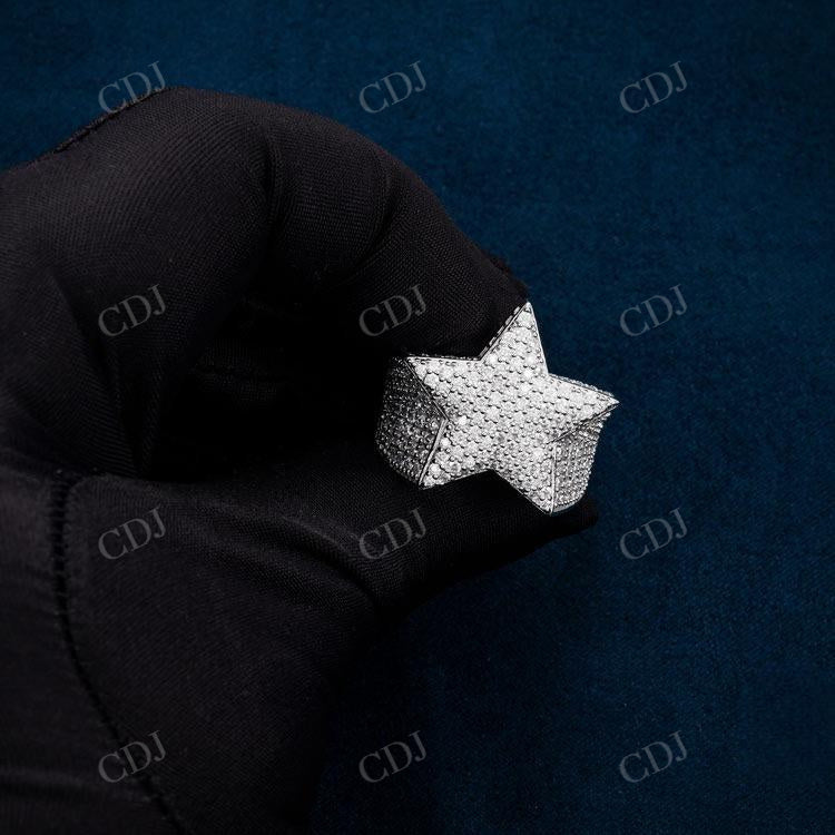 14K White Gold Star Shaped Hip Hop Ring hip hop jewelry customdiamjewel   