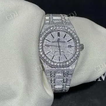 Stainless Steel Wrist Watch Audemars Piguet Certified 25 to 27 Carat Round Moissanite Watch  customdiamjewel   