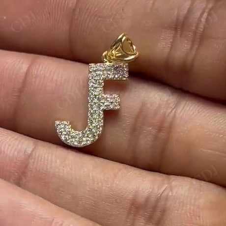 Custom Letter JF Round Lab Grown Diamond 14K Yellow Gold Pendant hip hop jewelry customdiamjewel   