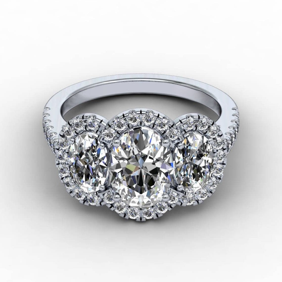 3 Stone Oval Cut  Moissanite Engagement Ring  customdiamjewel   