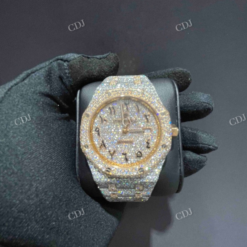 AP Modify Arabic Digit Yellow White Moissanite Watch  customdiamjewel   