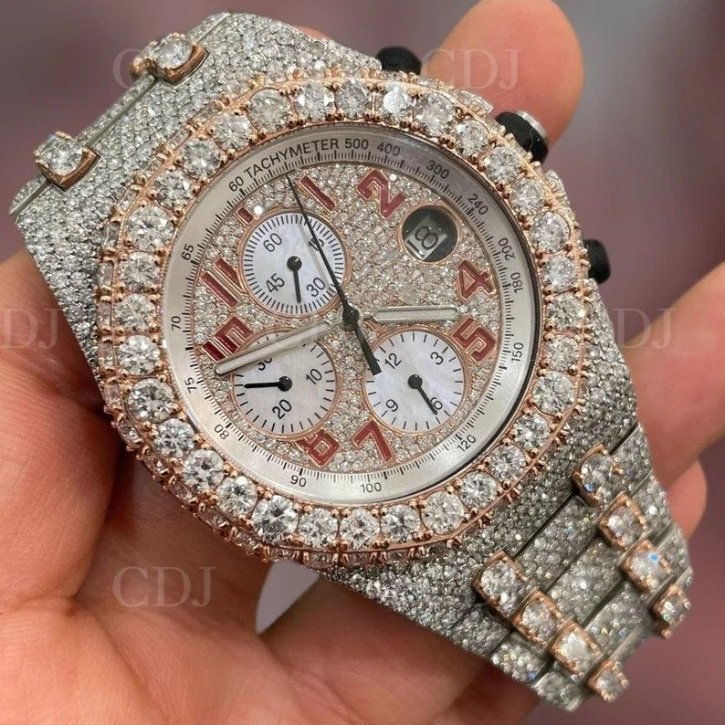 Manufacturer 25 to 29 Carat Top Brand Custom Design Men Woman Luxury Hand Set Iced Out Diamond Moissanite Watch Mechanical Watch  customdiamjewel   